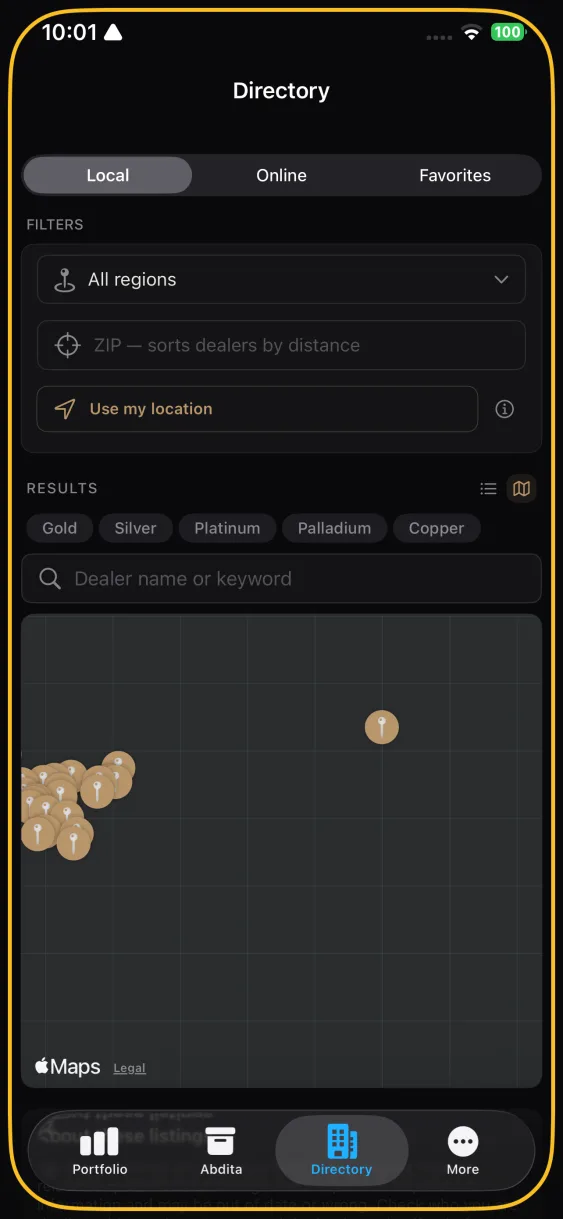 A map showing nearby dealers.