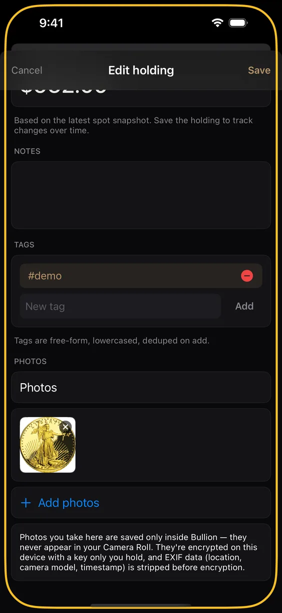 A holding with a photo attachment.