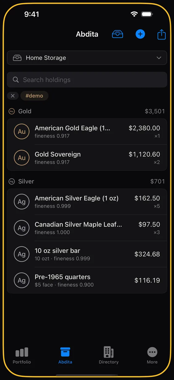 Holdings filtered down to a single tag.